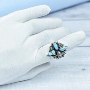 Fait à la main Golden Hill turquoise argent sterling bague réglable bague de déclaration pour les femmes boho bijoux en pierres précieuses - Product Image 6