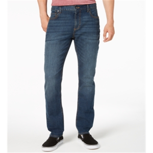 Jeans American Rag da Uomo Stile Y2K a Gamba Dritta, Vestibilità Slim, in Denim Elasticizzato Traspirante Blu con Decorazioni a Rivetti e Effetto Stonewashed - Product Image 1