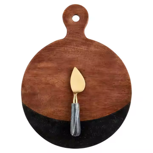 Tabla de cortar de nuevas tendencias con nuevo diseño, tabla de cortar de mármol con incrustaciones de madera redonda para picar carne de pavo, frutas y verduras - Product Image 3