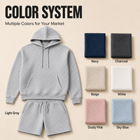 Ensemble short et sweat à capuche gaufré personnalisé IKDEER pour homme, gris clair, avec cordon de serrage, idéal pour la gym, la détente, le campus et le commerce de détail