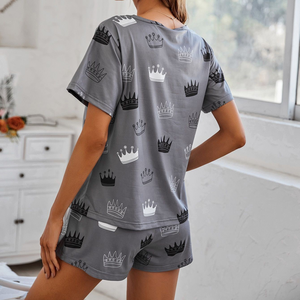 Soie de lait ultra-douce Nouveau motif imprimé de haute qualité Pyjamas d'été à manches courtes pour femmes Ensemble de pyjamas pour femmes - Product Image 6