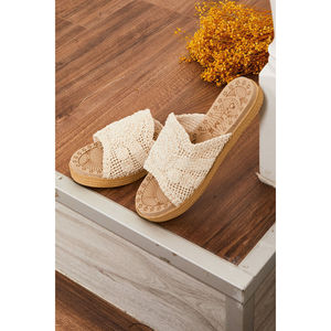 Open Toe Cream Patterned Straw <b>Slippers</b> Breathable Casual Style for <b>Summer</b> - Product Image 3