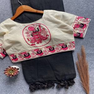 Sari en coton Khadi VASTRA COTTAGE, design de chemisier Shree Nath fait main, coton Khadi pur, taille modifiable 38 42, tenue traditionnelle pour les fêtes - Product Image 4