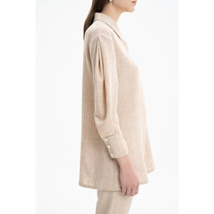 Blusa Casual de Lino y Algodón para Mujer - Corte Holgado con Detalle de Botones y Largo Corto - Product Image 4