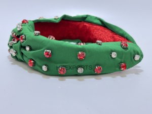 Green Satin Rhinestone Headband Christmas Fashion Women's Hair <b>Accessory</b> - Product Image 3