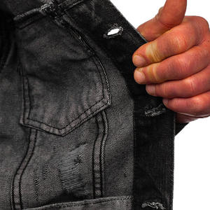 Black Funky Denim Jacket For <b>Men</b> Ripped <b>Biker</b> <b>Jean</b> Jacket OEM - Product Image 5