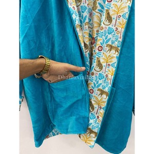 Handmade Unisex Winter Jacket Solid Turquoise Velvet Casual Wear <b>Coat</b> with Side Lining Wholesale Raw Processing - Product Image 3