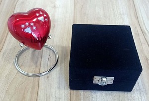 Cremation Mini Heart Urn Keepsake Memorial | Small Urn for Ashes Funeral Burial Jar Pot | Color Red with Silver Paw Print| - Product Image 5