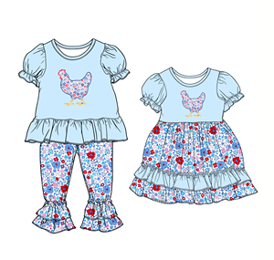 Conjunto de Ropa para Niñas Pequeñas con Estampado de Flores y Pollitos para el 4 de Julio, Vestido Infantil con Volantes, Combinación para Hermanas, Ropa para Bebés - Product Image 4