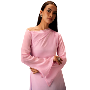 Vente en gros de pantalons ethnique ombrés rose A Line Kurta avec clochettes Vêtements pour femmes Fabricant d'équipement d'origine Vêtements de fête personnalisés - Product Image 4