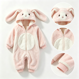 Combinaison bébé en peluche rose personnalisée, combinaison à capuche en polaire, costume de lapin pour nouveau-né, combinaison de neige en peluche douce pour bébé - Product Image 1