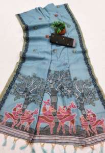 Sari de Algodón Muga Puro y Suave para Mujer con Diseño de Tejido Meenakari en Toda la Superficie, con Borde y Pallu Enriquecido - Product Image 3