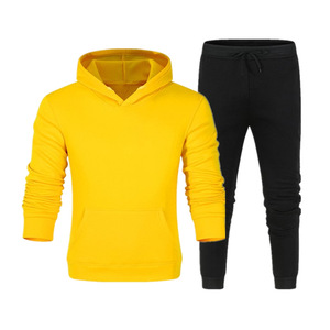 Sudaderas con capucha y conjuntos de Jogger para hombre, chándal con logotipo sólido, chándal Unisex suelto de algodón acanalado, prendas de vestir exteriores - Product Image 1