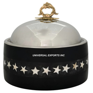 Casserole en nacre noire de qualité supérieure, faite à la main, de forme ronde, décorative, avec support en bois - Product Image 5