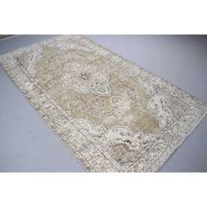 Vintage 4.9x8.7 ft Rug, Large Turkish Rug, <b>Brown</b> White Plants & trees <b>Wool</b> Rug - Product Image 2