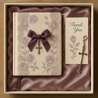 LABON Velvet Bow Cross Charm et Floral Print Victorian Lace Prayer Journal A5 Fabric Notebook for Gothic Gift Spiritual Writing