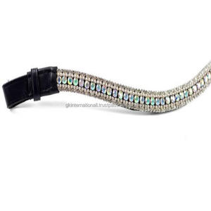 Luxe 5 rangées de cristaux d'opale strass décoratif noir anglais cuir cheval front bande avec boucle personnalisée fin fermeture - Product Image 5