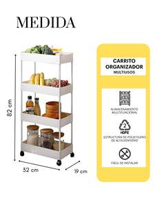 Carrito de almacenamiento estante organizador cuadrangular de plástico estante de 4 niveles blanco y negro 0803 - Product Image 4