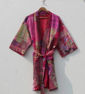 Chaqueta Kantha de Algodón Hecha a Mano Estilo Étnico Bohemio Vintage Kantha Kimono Robe - Product Image 6