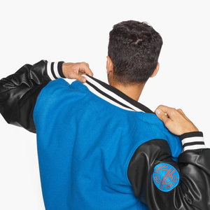 Chaqueta Bomber de Invierno para Hombre, Hecha a Medida, Delgada, Impermeable, con Logotipo Frontal, 100% Lana y Cuero Genuino y Original - Product Image 4