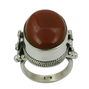 Bague de cocktail géométrique vintage en argent 925 avec agate rouge sertie clos, pour femme, toutes occasions, usage quotidien - Product Image 2