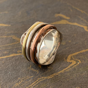 Tr Tretoned <b>Spinner</b> <b>Ring</b> (8.8 Grams) Rose Gold and Gold Plated Inlay Setting Trendy Bohemian Christian Classic Style Gift - Product Image 1