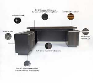 Escritorio de oficina ejecutivo moderno con iluminación LED integrada y toma de corriente | Mesa de madera MFC/MDF - Product Image 2