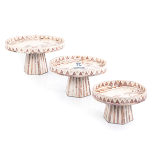 Precio de fábrica de lujo Capiz Shell Inlay Mother of Pearl MOP Set 3 bandejas para servir bandejas Venta caliente pastel y soporte de chocolate - Product Image 6