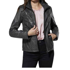 Chaqueta de Invierno de Mujer, de Cuero Genuino de Alta Calidad, Manga Larga, Transpirable, Elegante, Moderna, con Cierre, Acabado de Punto - Product Image 4