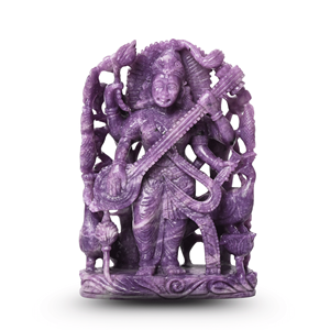 Lepidolite Saraswati Mata Idol estatua de piedras preciosas talladas a mano para Pooja decoración del hogar artículo de regalo exportación a granel proveedor indio - Product Image 4
