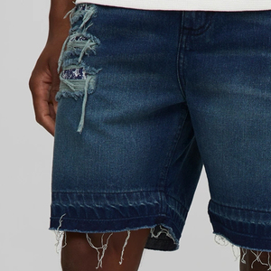 กางเกงขาสั้นผู้ชายเท่ๆ กางเกงยีนส์ขาสั้นขาดๆ ผ้าผสมฝ้าย พร้อมตัวเลือกโลโก้แบบกำหนดเอง บริการ OEM ราคาขายส่ง ดีไซน์ลำลอง - Product Image 2