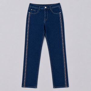 Jeans de Mezclilla Bordados de Pierna Recta Azul Claro para Mujer, Cintura Alta, Estilo Casual, Pantalones de Algodón Lavado, Venta al Por Mayor, OEM, ODM, Personalizados - Product Image 4