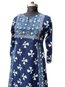 Elegant Indigo Kurti for <b>Women</b> Designer Printed Cotton <b>Dress</b> Kurti Festive Wear Daily Casual Trendy <b>Tunic</b> - Product Image 4