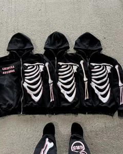 Chándales de algodón de rizo francés de peso pesado para hombre, ropa de calle de otoño con cremallera con parche desgastado bordado, diseño del fabricante - Product Image 3