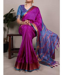 Vêtements de mariage indiens en coton poly, collection de saris avec travail de tissage zari, prix bas et meilleure qualité, saris pour les fêtes - Product Image 1