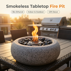 Brasero <span class=keywords><strong>de</strong></span> table portable moderne - <span class=keywords><strong>Cheminée</strong></span> bioéthanol anti-éclaboussures pour ambiance intérieure, bol à <span class=keywords><strong>feu</strong></span> en béton sans fumée décoratif - Product Image 1