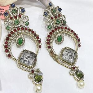 Impresionantes Pendientes de Diseño con Acabado Plateado de Alta Calidad, con Piedras Fusionadas, para Bodas y Fiestas, Colecciones para Mujeres y Niñas - Product Image 1