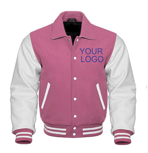 New Men's Varsity Premium Pink Baseball Letterman Bomber Collar Varsity <b>Jacket</b> - Product Image 1