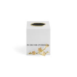 Couleur blanche enduit de poudre fleurs Designer plaqué or martelé Texture haute qualité porte-serviettes en métal et boîte à mouchoirs - Product Image 6