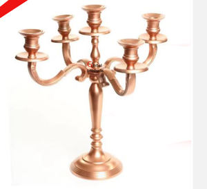 Soporte de vela Hanukkah menorah de 5 ramas de metal de cobre de aspecto único para el Templo del hogar - Product Image 1