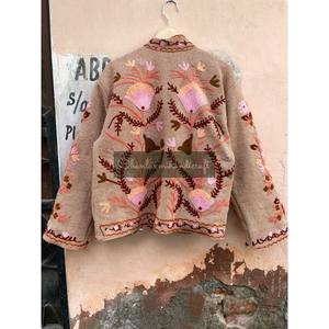 Unisex Winter Short Jacket Indian Textile Overcoat With Handwoven Cotton Khadi Fabric Hand Embroidered Party Wear <b>Coat</b> <b>for</b> <b>Women</b> - Product Image 5