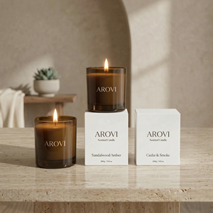 Arovi - <span class=keywords><strong>Bougie</strong></span> parfumée de luxe en verre ambré à la cire de soja, longue durée de combustion, avec parfum d'huiles essentielles pour marque privée - Product Image 2