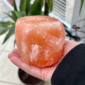 Bougeoir fait main en forme de cylindre cristal naturel rose roche pur sel de l'Himalaya produit artisanal naturel fabriqué - Product Image 3