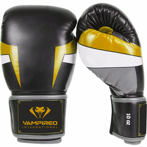 VAMPIREO INTL Top Performance 8oz 16oz Boxing <b>Gloves</b> Simple <b>Black</b> Design PU Leather Hand Grips for Adults Waterproof for Outdoor - Product Image 2