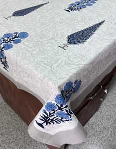 Nappe élégante en coton 100% fabriquée à la main, couverture de table imprimée de fleurs, conception artisanale traditionnelle, bloc de main rectangulaire imprimé - Product Image 3