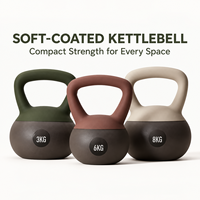 Kettlebell compact en PVC durable avec logo personnalisé, remplissage de sable de fer, base souple antidérapante respectueuse du sol et design étanche
