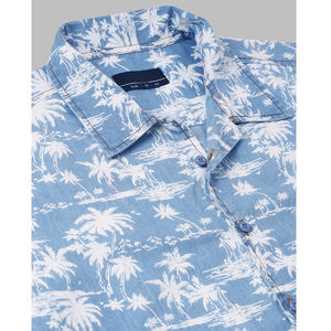 Eco Friendly Newest Design Breathable Unique Street Wear Blue Tropical Printed <b>Short</b> <b>Sleeved</b> <b>Shirts</b> - Product Image 6