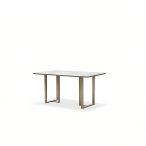 Mesa de Comedor Moderna Harmony, Diseño Contemporáneo con Tapa de Vidrio y Mármol y Patas de Metal, Lista para Exportación - Product Image 2