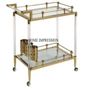 Most Fancy Unique Designer Premium Quality Metal Made Frame And Transparent Glass Mirror Made Food And Drinks Serving <b>Trolley</b> - Product Image 5