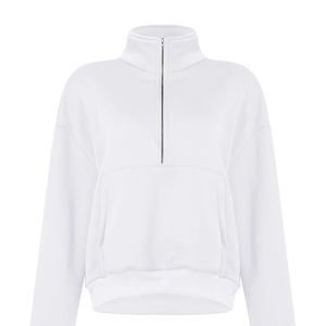 Usine en gros automne hiver chaud hauts tricotés côtelé demi fermeture éclair col haut col roulé sweat pour les femmes à manches longues - Product Image 2